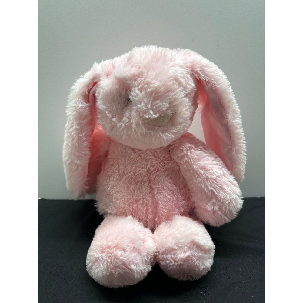 Plush Pink Bunny Stuffed Animal Toy With Rattle Belly Weighted Bottom Satin Line